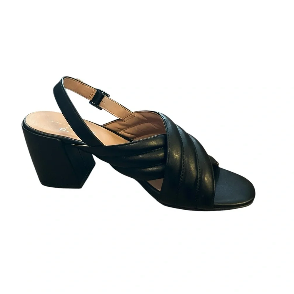 LINEA PAOLO Black Slingback Sandals 3-Inch Block Heel Size 8